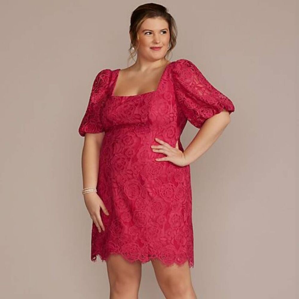 NWT DB Studio Plus Size 18 Puff Short Sleeve Lace Sheath Dress in Fuchsia